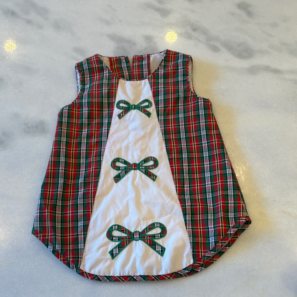 The Beaufort Bonnet Company Plaid Dress with Bows Christmas 12-18m